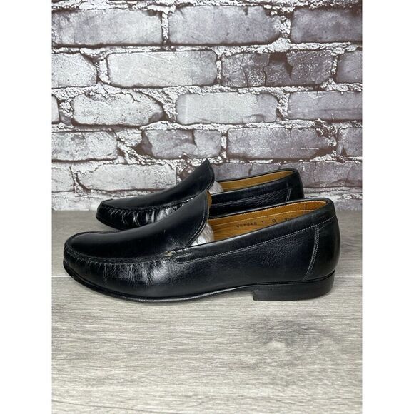 Santoni Black Leather Moc Toe Slip On Dress Loafers Shoes Men’s Sz 9.5D US/43EU main image 9